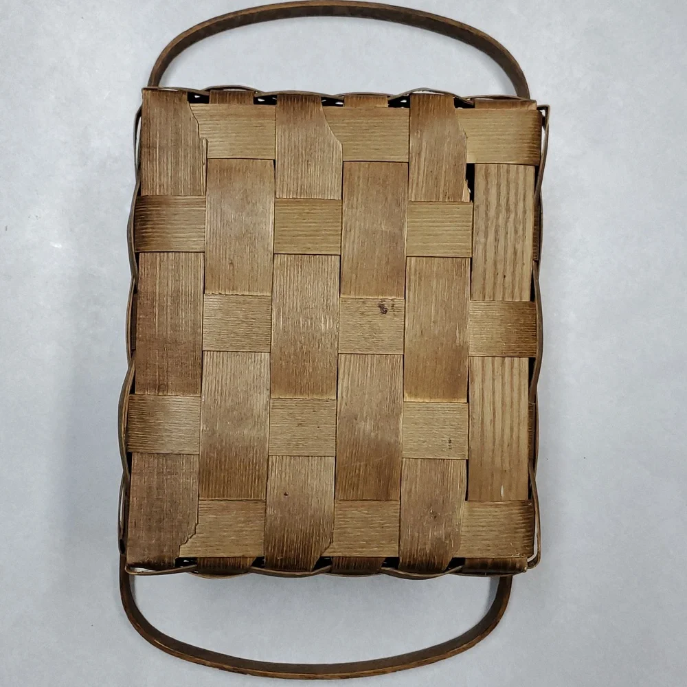 Peterboro Woven Top Wooden Picnic Basket with Handles Vintage Home Decor Antique